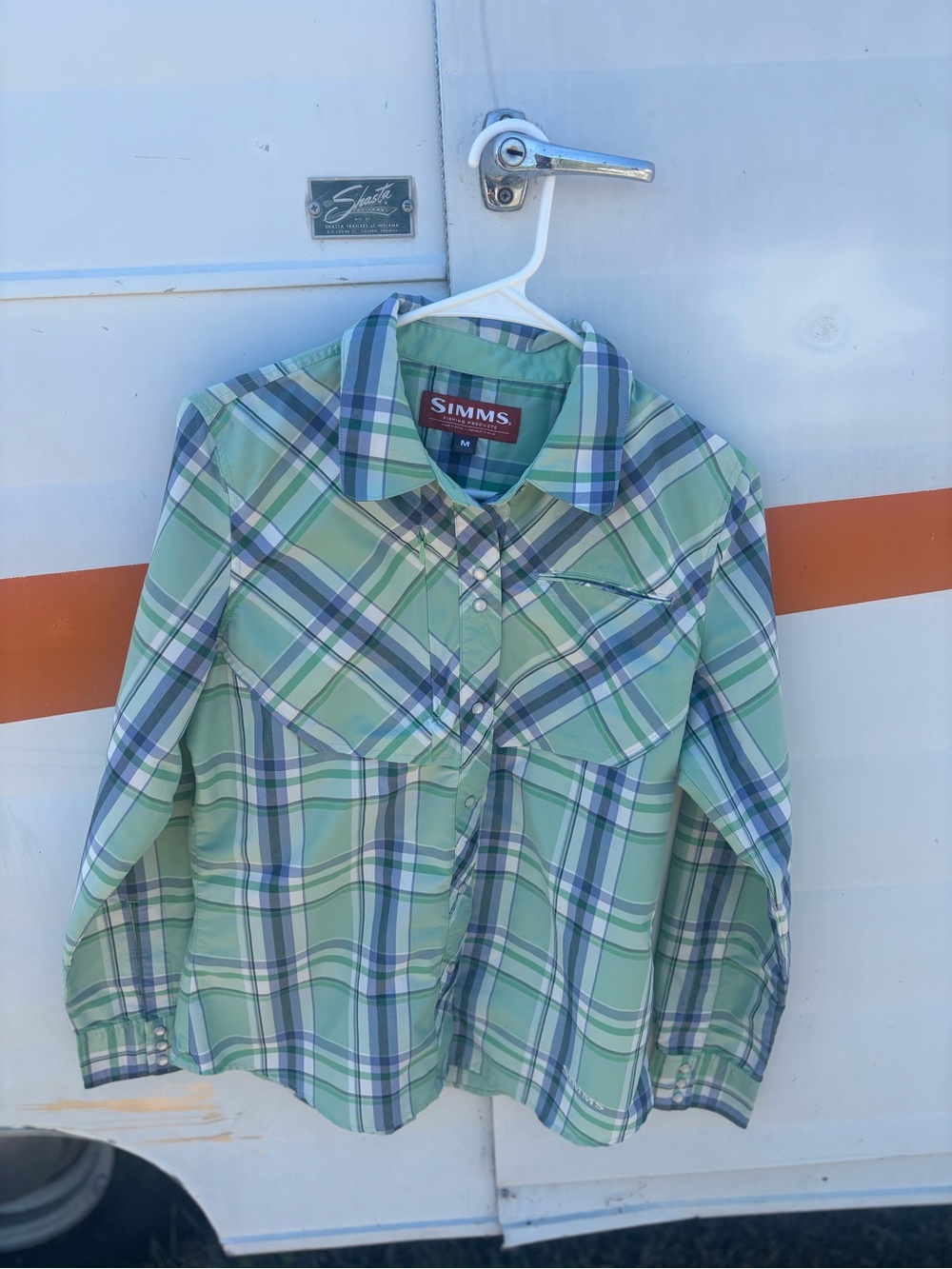 Simms Women’s Mint Green Plaid Button-Down Shirt